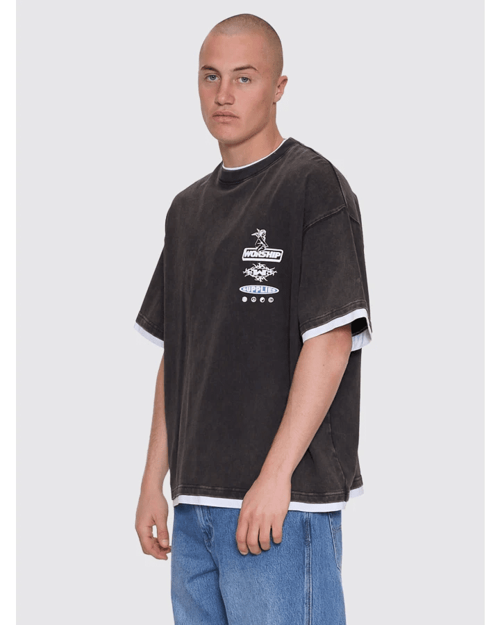 Is This It Box Fit Cropped Layer Tee - WorshipPA26-117BW-Washed Black-M