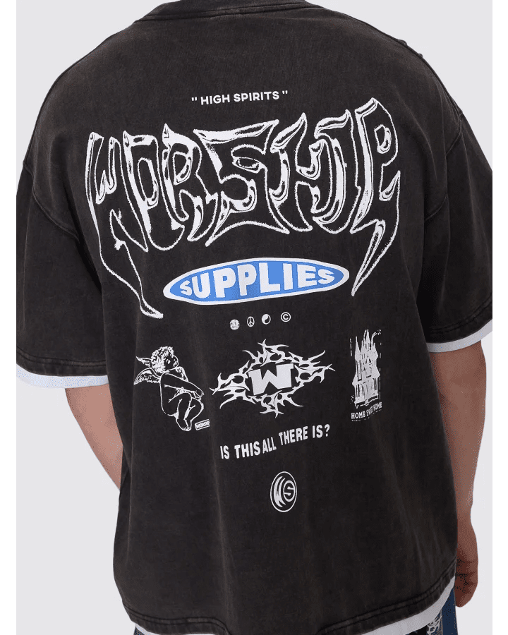 Is This It Box Fit Cropped Layer Tee - WorshipPA26-117BW-Washed Black-M