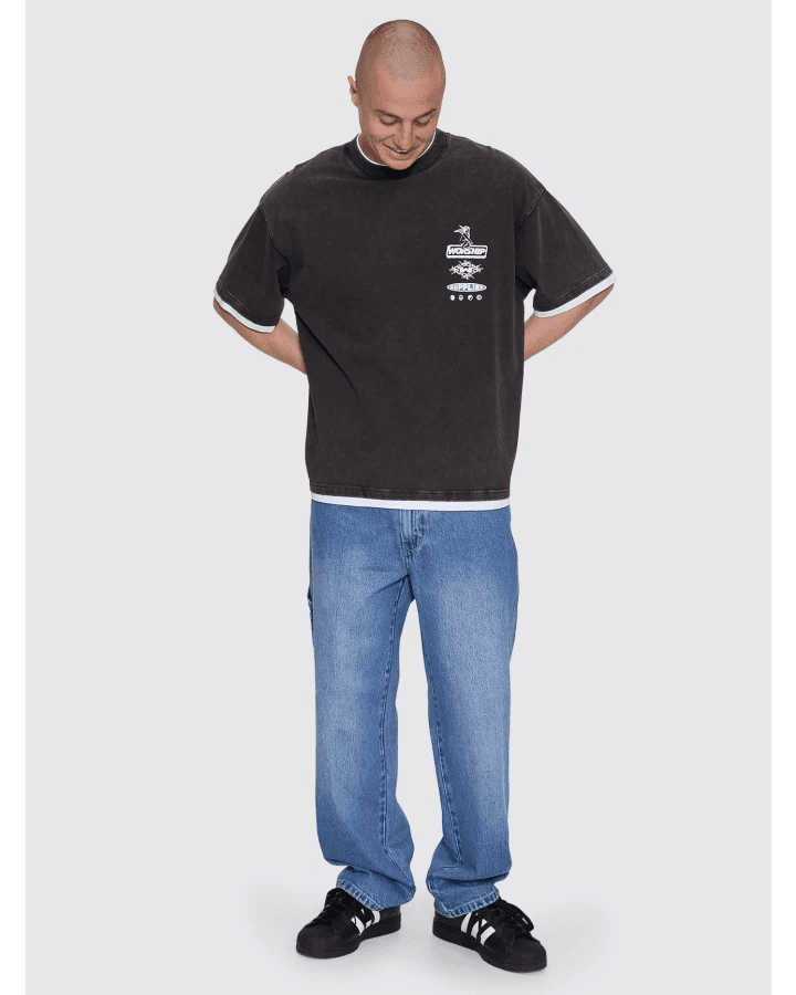 Is This It Box Fit Cropped Layer Tee - WorshipPA26-117BW-Washed Black-M
