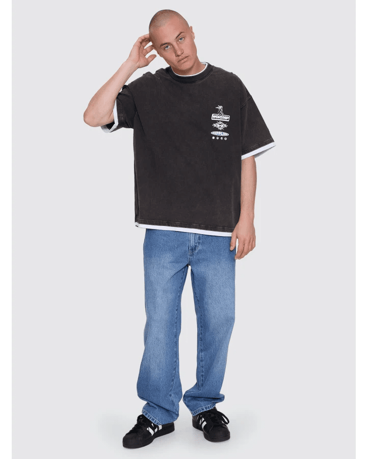 Is This It Box Fit Cropped Layer Tee - WorshipPA26-117BW-Washed Black-M