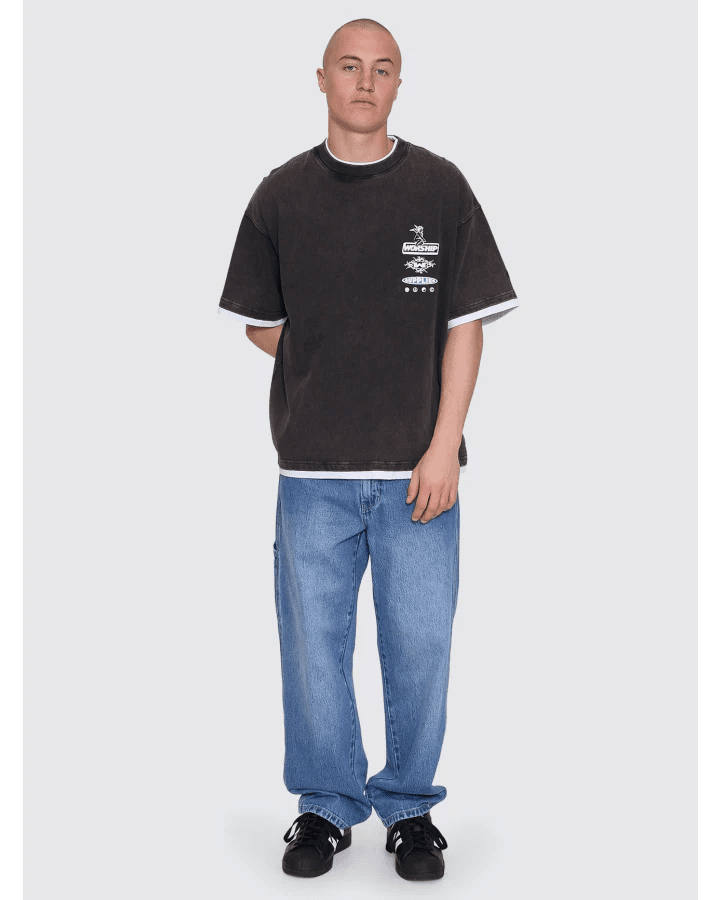 Is This It Box Fit Cropped Layer Tee - WorshipPA26-117BW-Washed Black-M