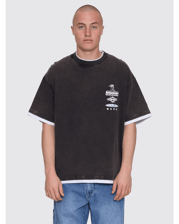 Is This It Box Fit Cropped Layer Tee - WorshipPA26-117BW-Washed Black-M
