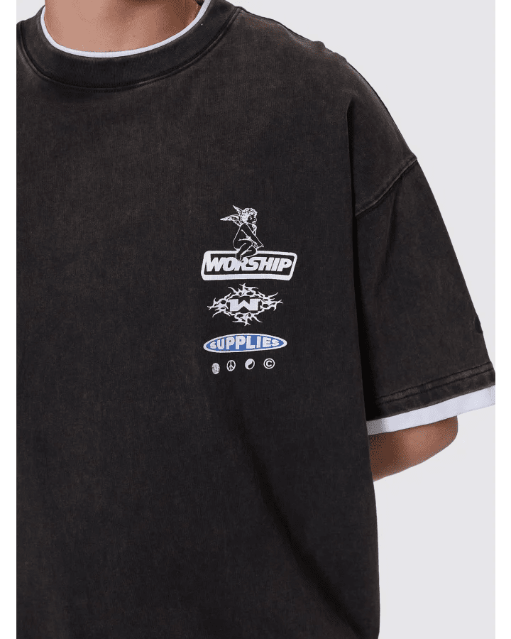 Is This It Box Fit Cropped Layer Tee - WorshipPA26-117BW-Washed Black-M