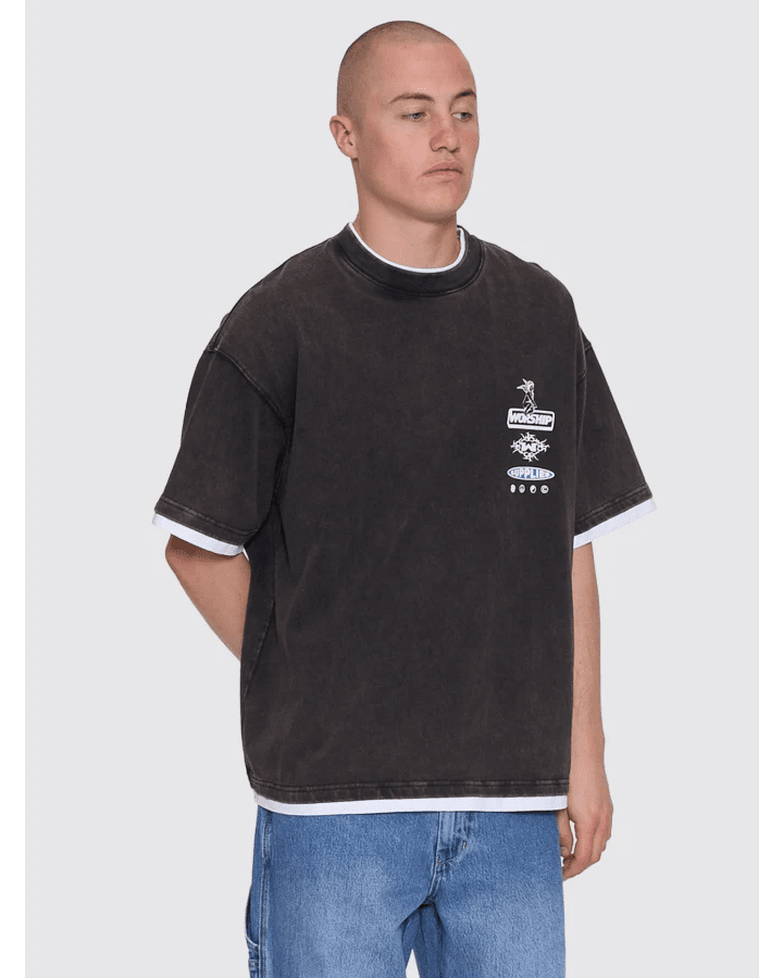 Is This It Box Fit Cropped Layer Tee - WorshipPA26-117BW-Washed Black-M