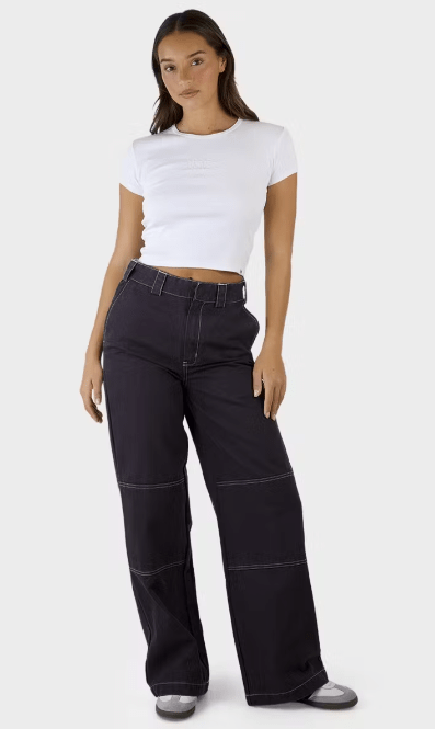 Jasper High Rise Wide Leg Pant - DickiesDW224 - PA03 - Stone Wash Black - 8