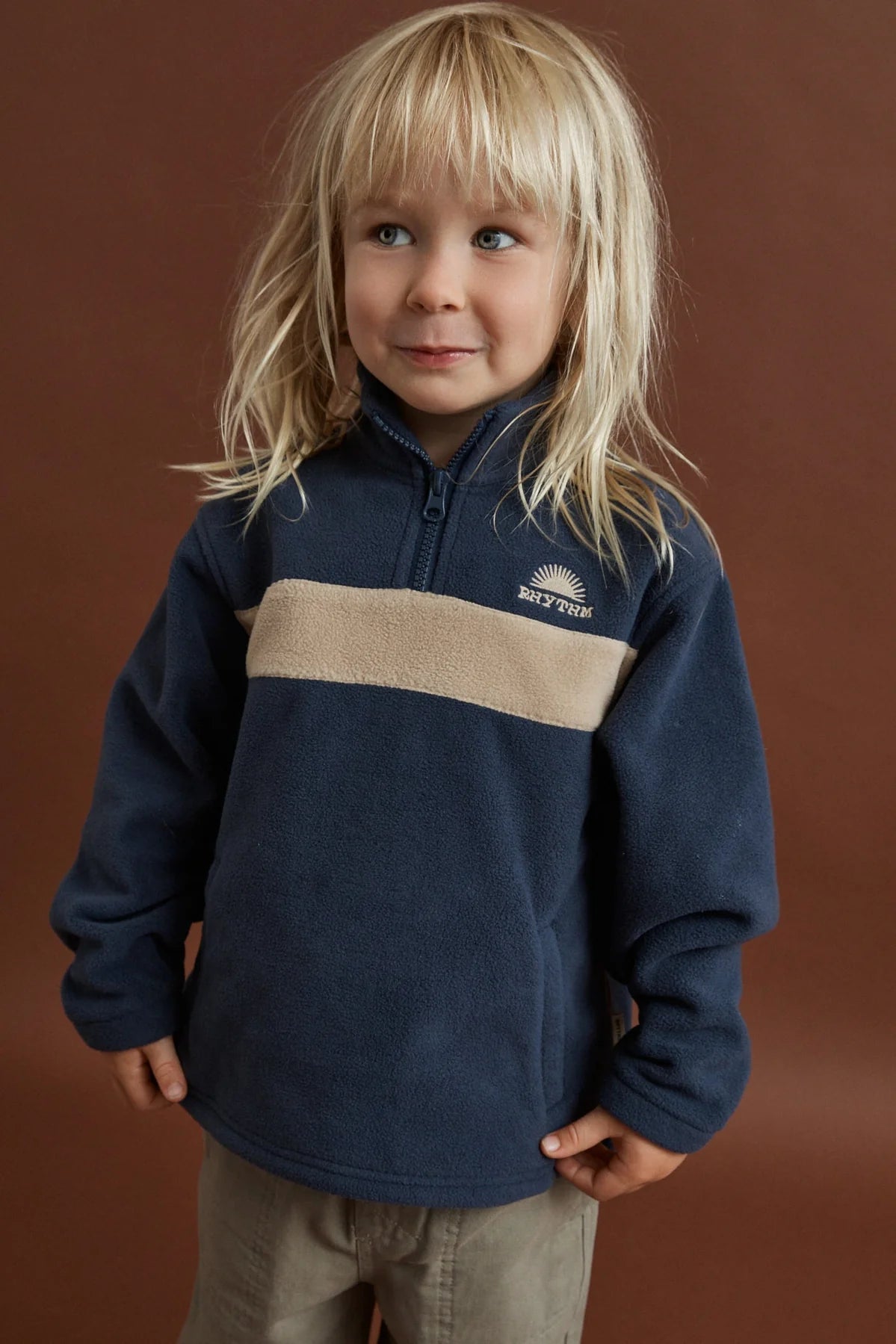 KIDS ESSENTIAL QUARTER ZIP - RhythmCD26B-FL01-VINTAGE BLUE-2