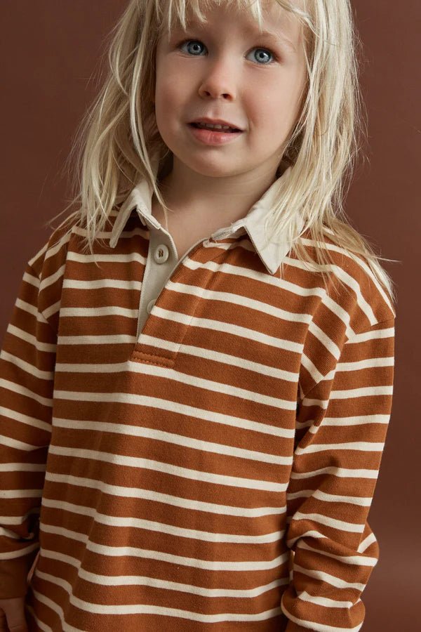 KIDS STRIPE LS RUGBY POLO - RhythmCD26B-CT04-EARTH-2