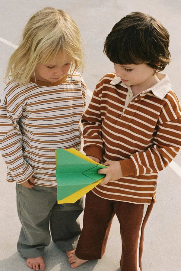 KIDS STRIPE LS RUGBY POLO - RhythmCD26B-CT04-EARTH-2