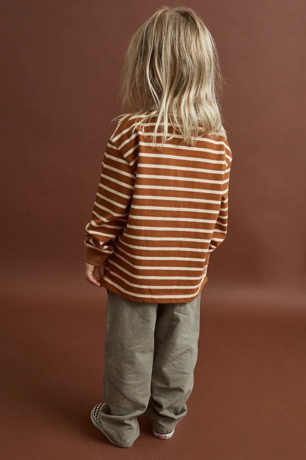 KIDS STRIPE LS RUGBY POLO - RhythmCD26B-CT04-EARTH-2