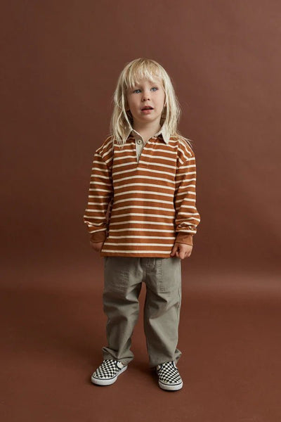 KIDS STRIPE LS RUGBY POLO - RhythmCD26B-CT04-EARTH-2