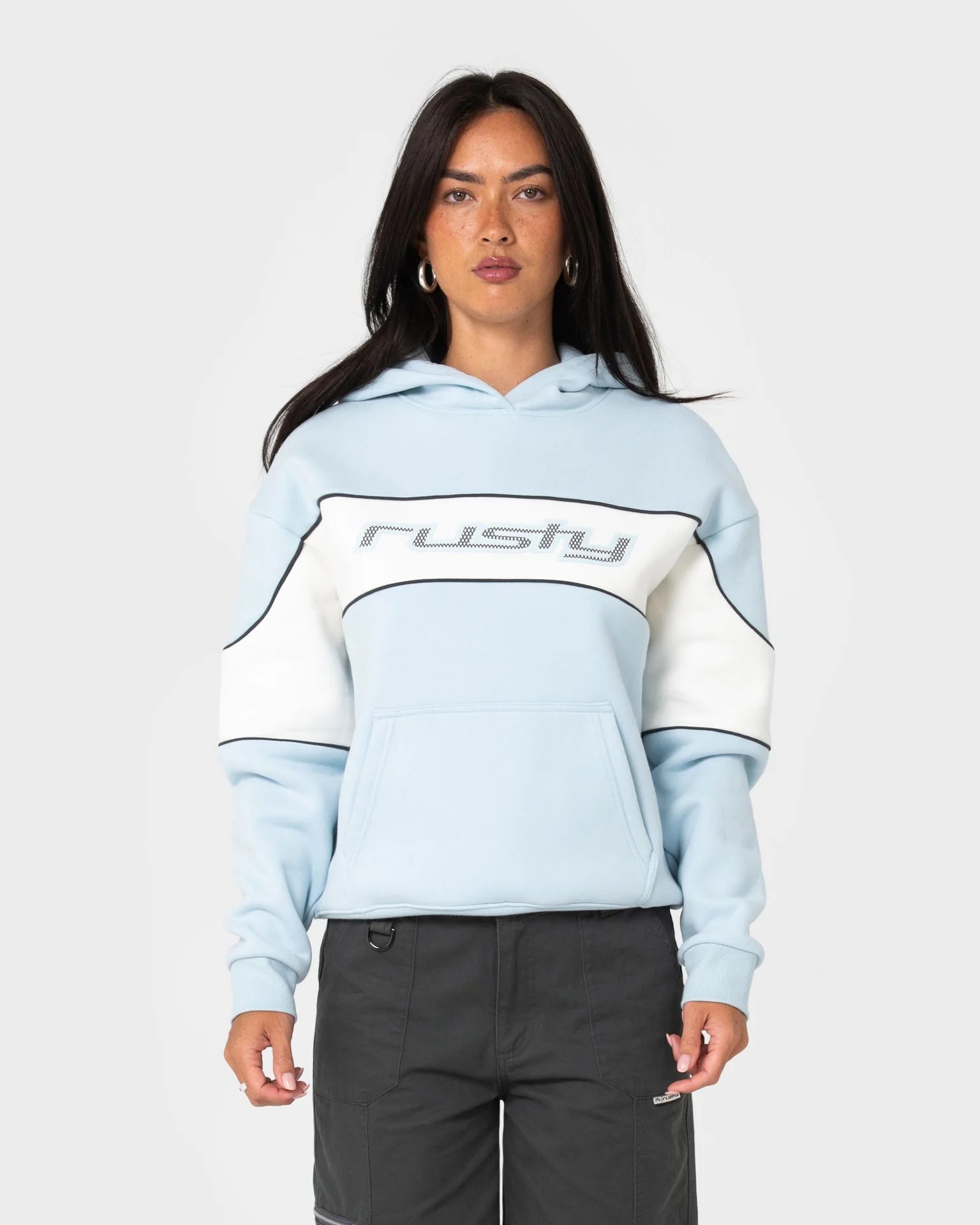KINETIC OVERSIZED HOODED FLEECE - RustyFTL0919-RETRO BLUE / EGRET-08