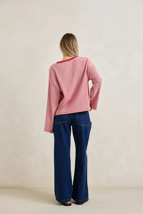 LEXI STRIPE LONG SLEEVE TOP - RhythmCD25W-FT94-CHERRY-6