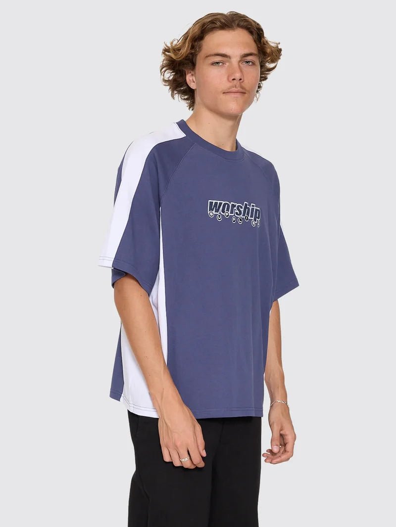 Line Stepper Box Crop Raglan Tee -WorshipPH26-124E-Crown Blue-S