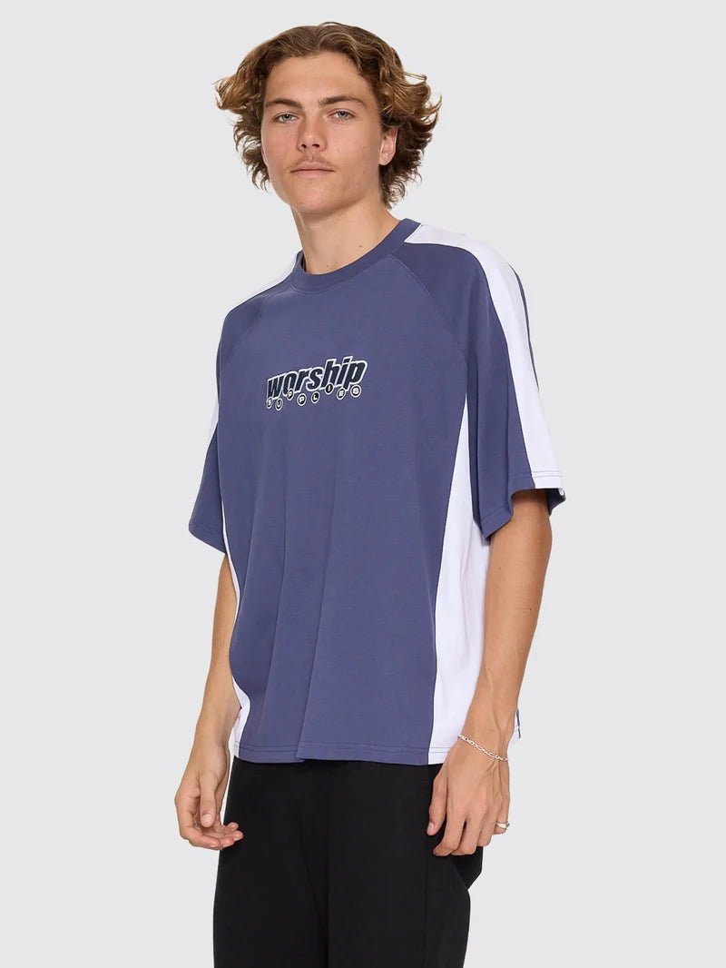Line Stepper Box Crop Raglan Tee -WorshipPH26-124E-Crown Blue-S