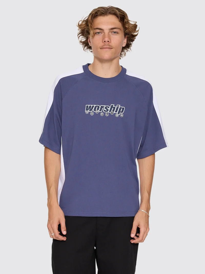 Line Stepper Box Crop Raglan Tee -WorshipPH26-124E-Crown Blue-S