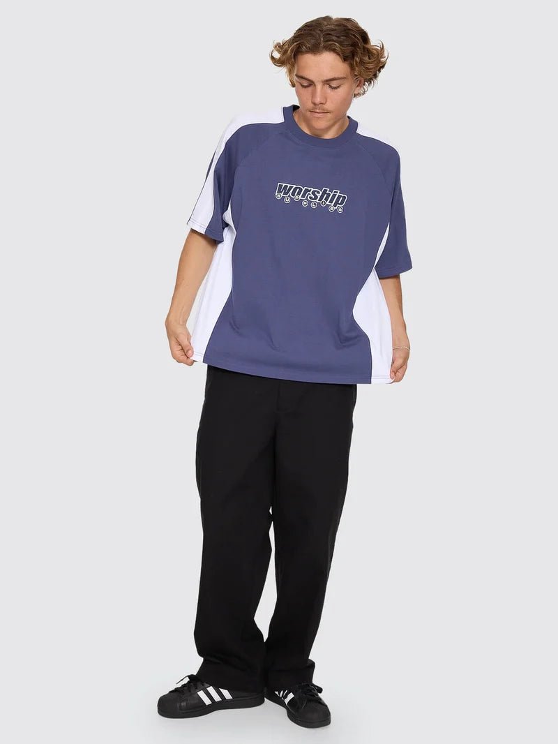Line Stepper Box Crop Raglan Tee -WorshipPH26-124E-Crown Blue-S