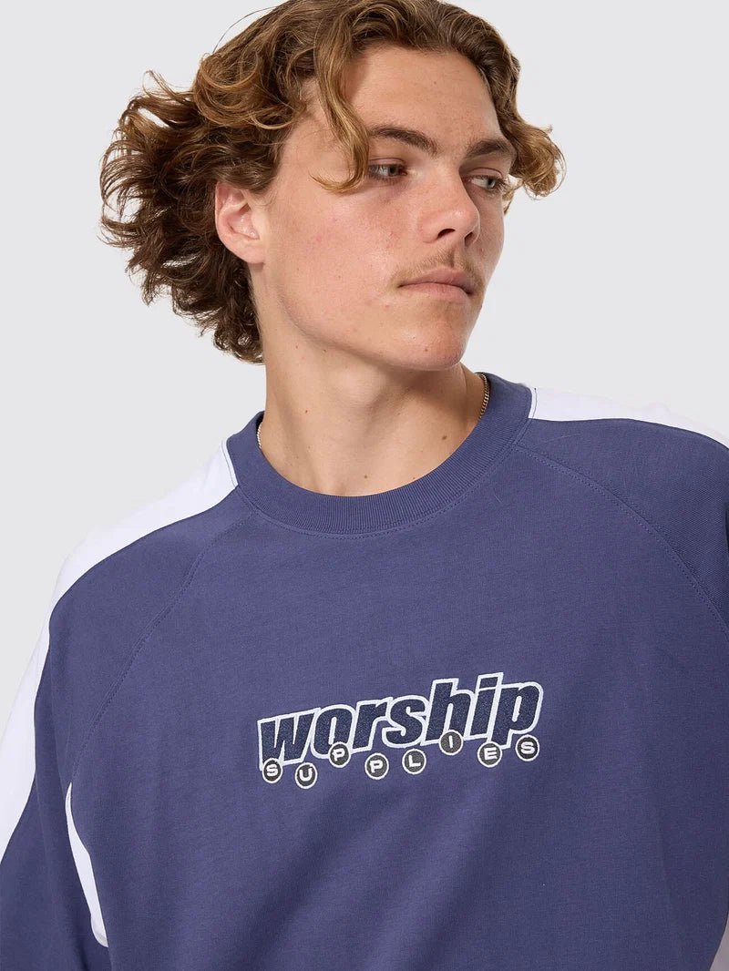 Line Stepper Box Crop Raglan Tee -WorshipPH26-124E-Crown Blue-S