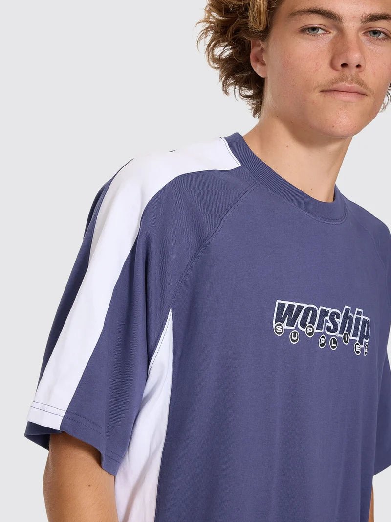 Line Stepper Box Crop Raglan Tee -WorshipPH26-124E-Crown Blue-S
