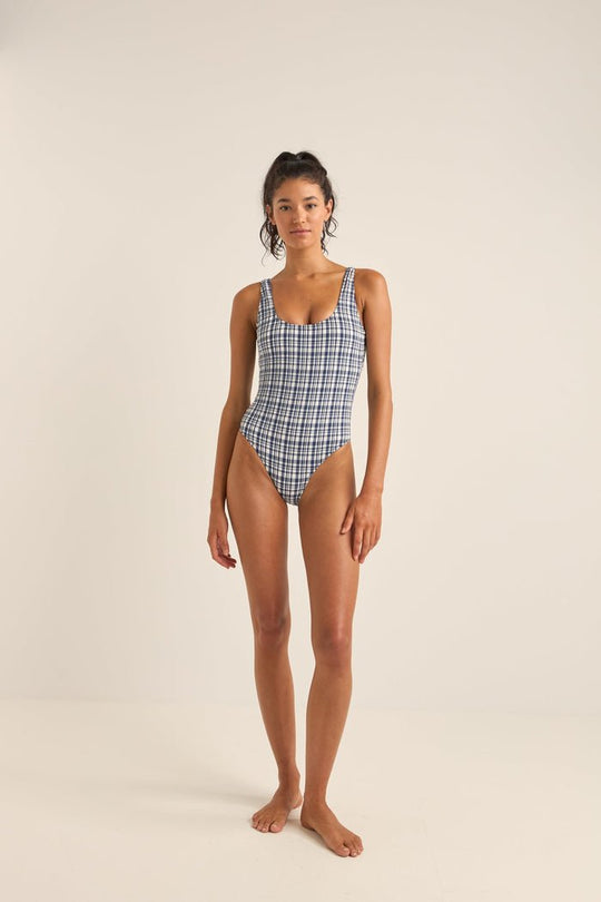 LONDON CHECK SCOOP NECK ONE PIECE
