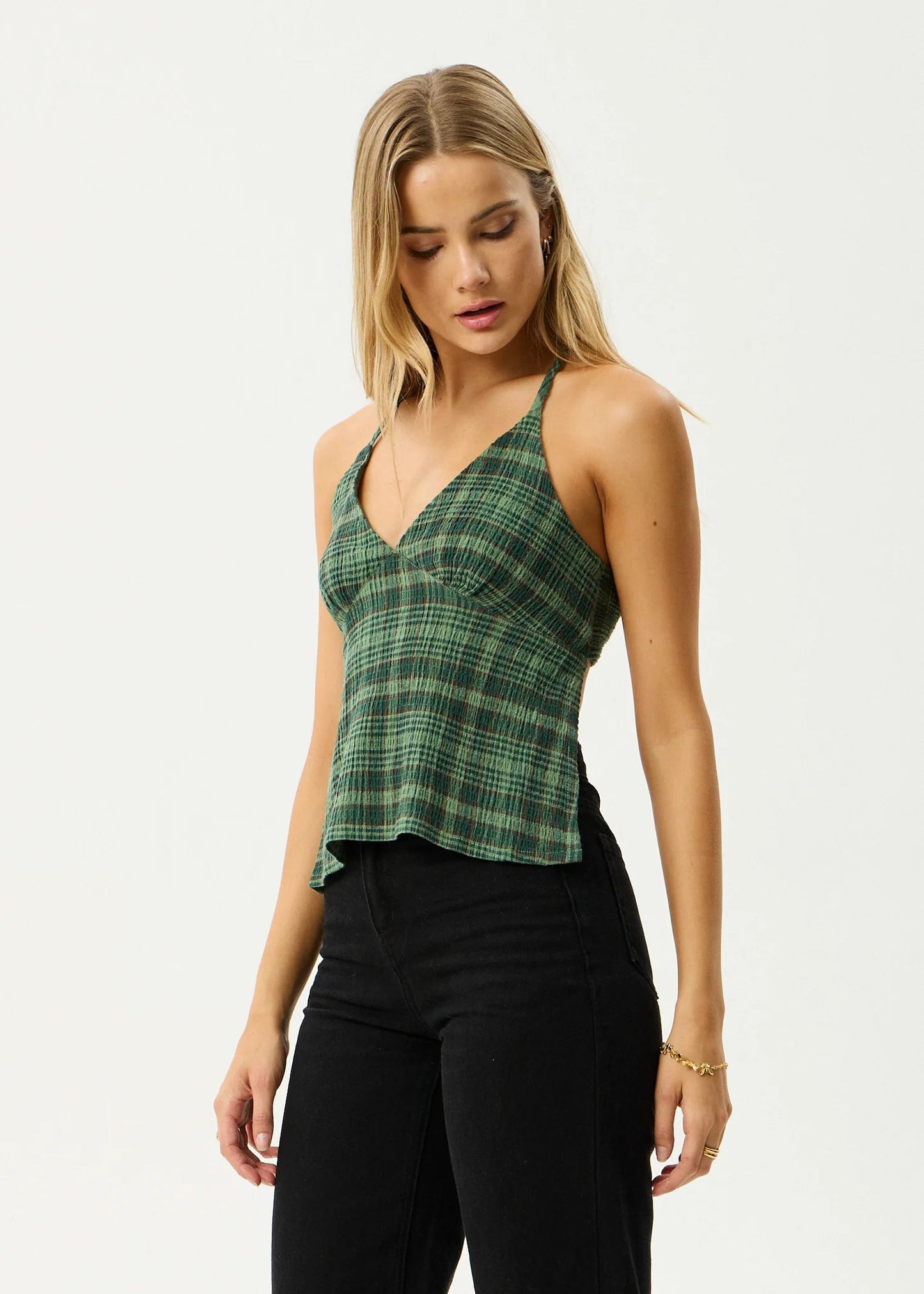 Lonnie Strappy - Seersucker Top - AfendsW253105 - HUG - HUNTER GREEN - XS