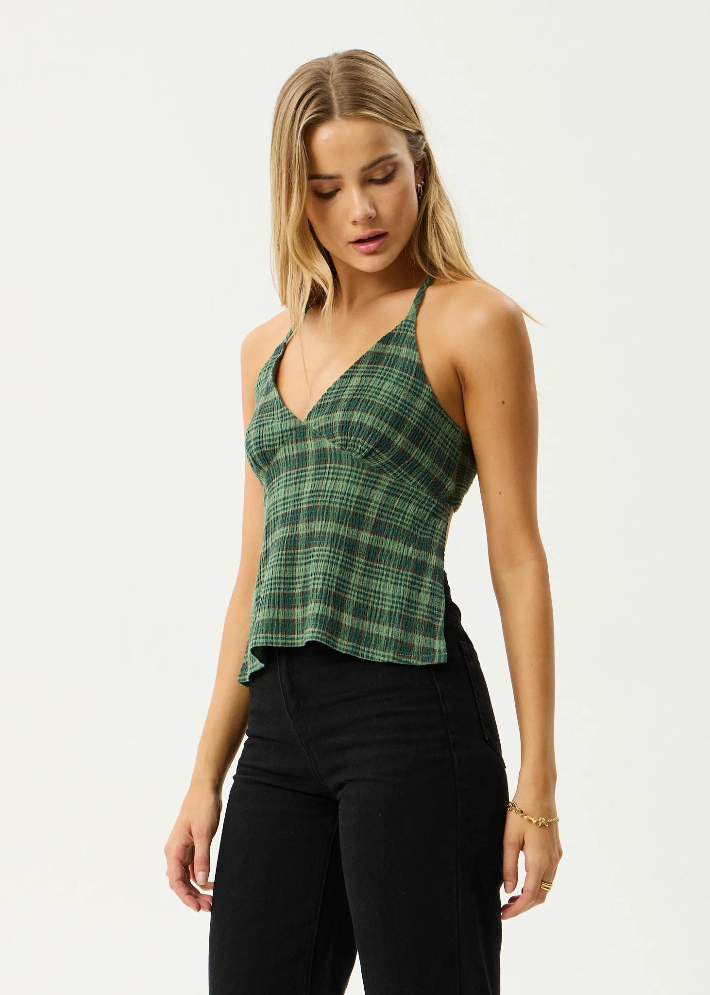 Lonnie Strappy - Seersucker Top - AfendsW253105 - HUG - HUNTER GREEN - XS