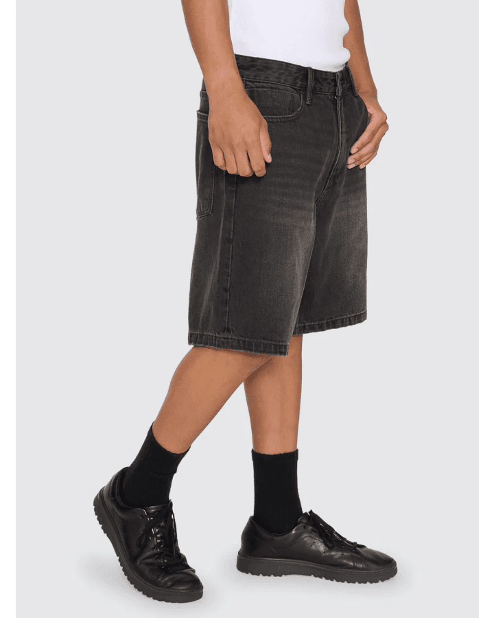 Mid Slacker Relaxed Long Denim Short -ThrillsTDP-328BL-Licorice-28