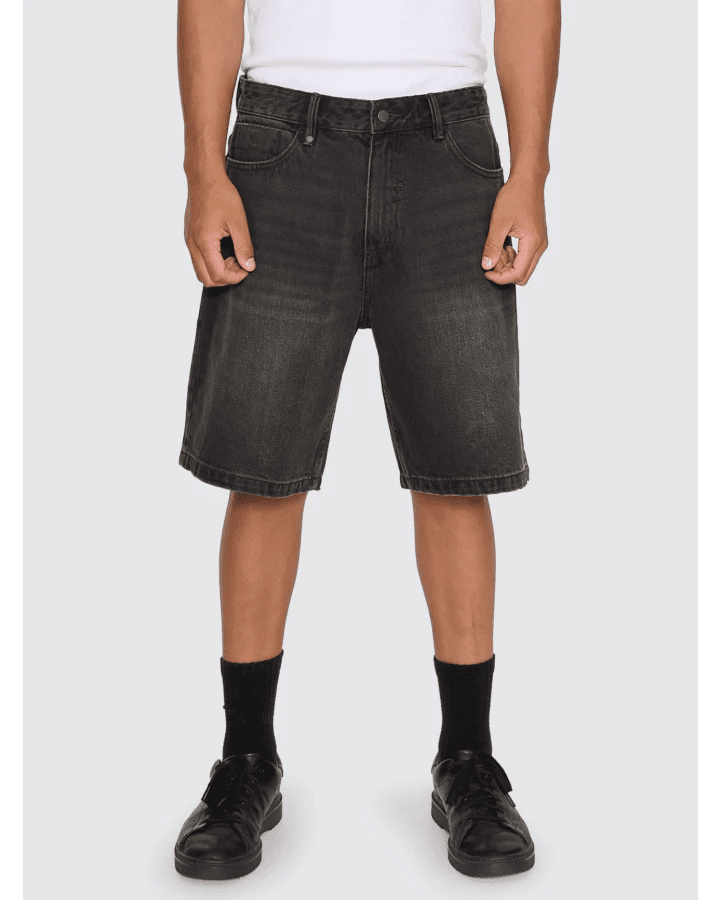 Mid Slacker Relaxed Long Denim Short -ThrillsTDP-328BL-Licorice-28