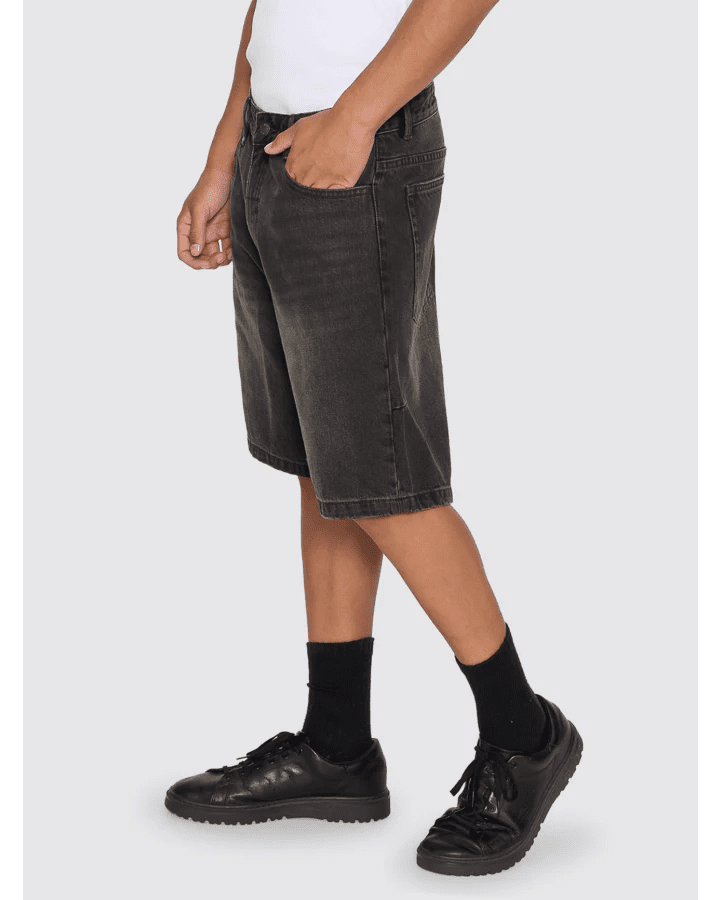 Mid Slacker Relaxed Long Denim Short -ThrillsTDP-328BL-Licorice-28