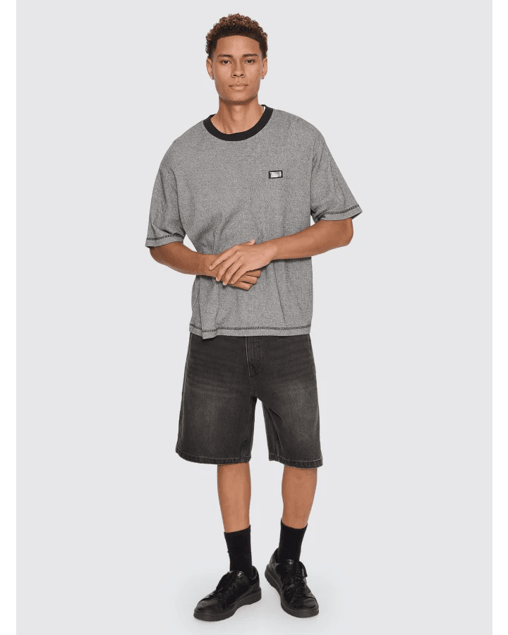 Mid Slacker Relaxed Long Denim Short -ThrillsTDP-328BL-Licorice-28