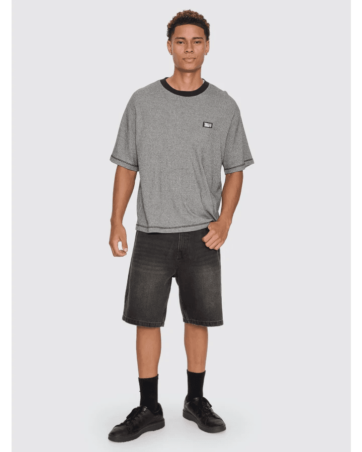 Mid Slacker Relaxed Long Denim Short -ThrillsTDP-328BL-Licorice-28