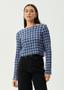 Mountains - Hemp Seersucker Long Sleeve Top - AfendsW262110- Navy Red Check-S