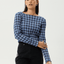 Mountains - Hemp Seersucker Long Sleeve Top - AfendsW262110- Navy Red Check-S