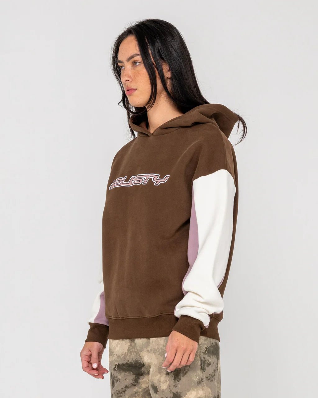 NEOPOLE PANELLED HOODED FLEECE - RustyFTL0890-PINECONE / BERRY CREAM-6