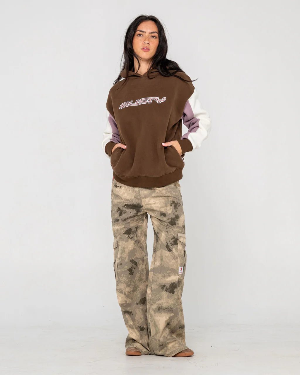 NEOPOLE PANELLED HOODED FLEECE - RustyFTL0890-PINECONE / BERRY CREAM-6