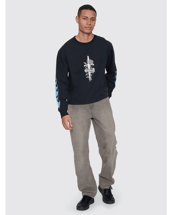 Night Petal Oversize Long Sleeve Tee - ThrillsTA26-126BW-Washed Black-M