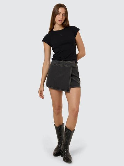 Night Shift Wrap Mini Skirt - Ash Black