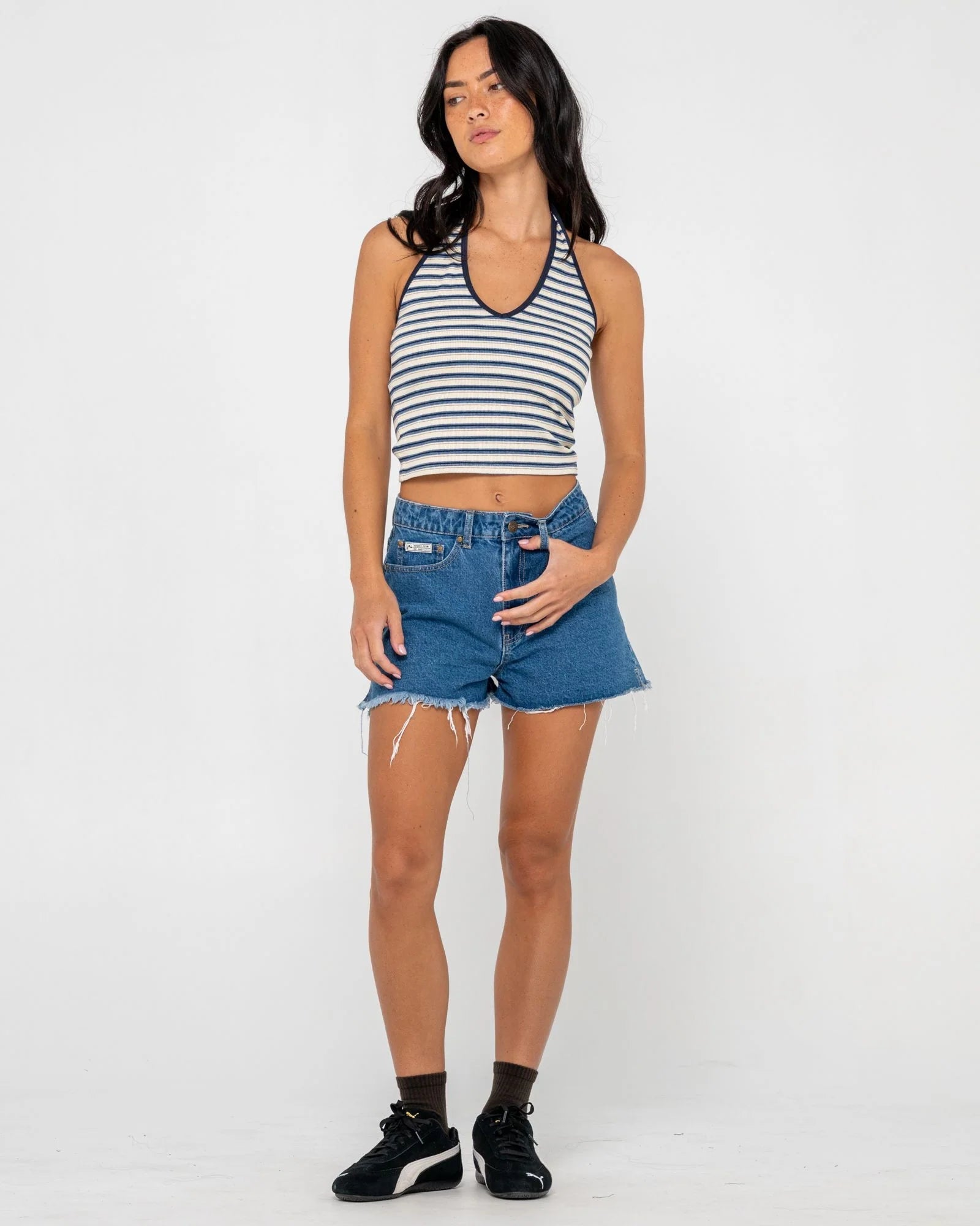 PENNY KICK FLARE DENIM SHORT - RustyWKL0683-MIDDY BLUE-6