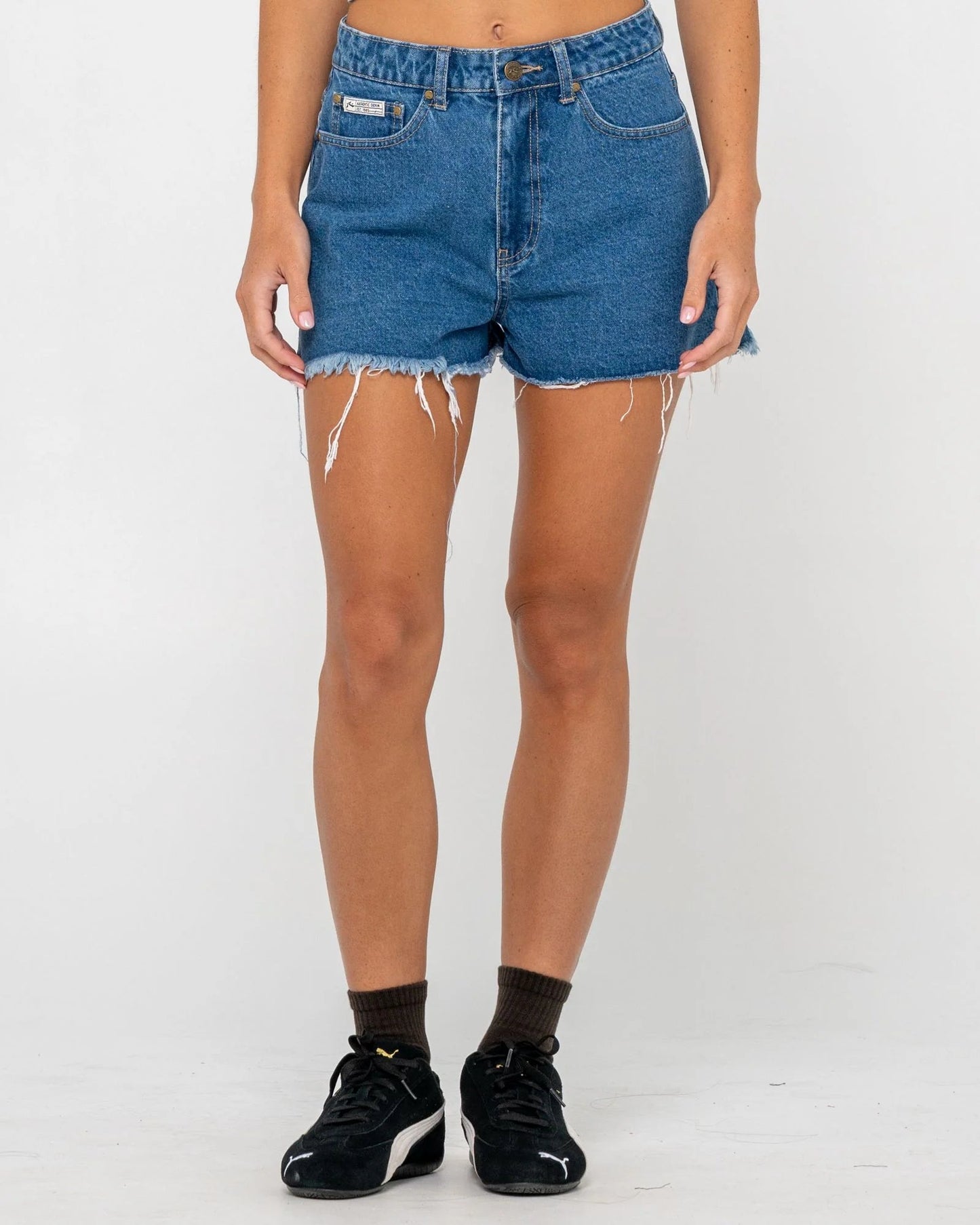 PENNY KICK FLARE DENIM SHORT - RustyWKL0683-MIDDY BLUE-6