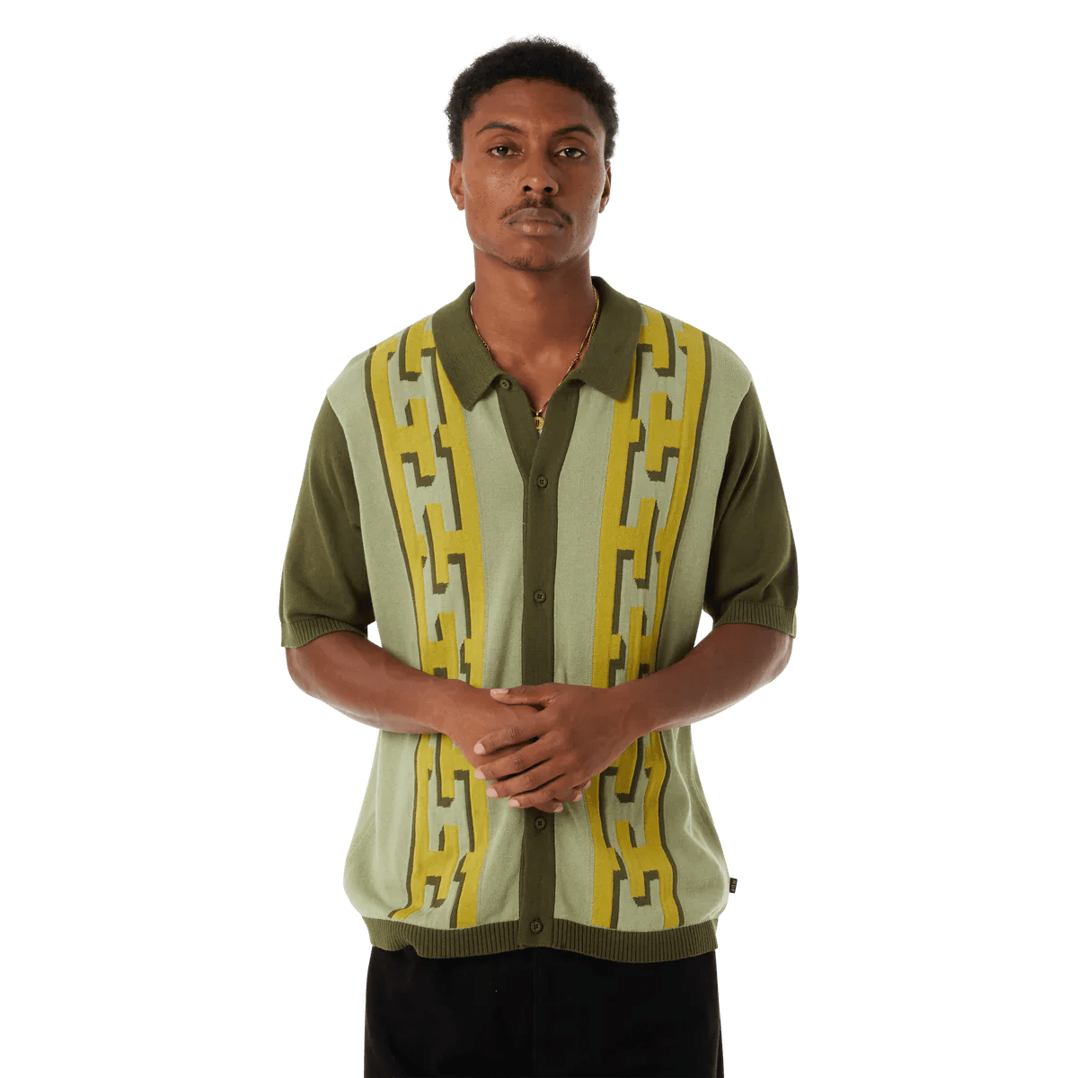Pillar S/S Knit Sweater - HUFHUF - AU - SP25 - D2 - 0019 - Moss - M