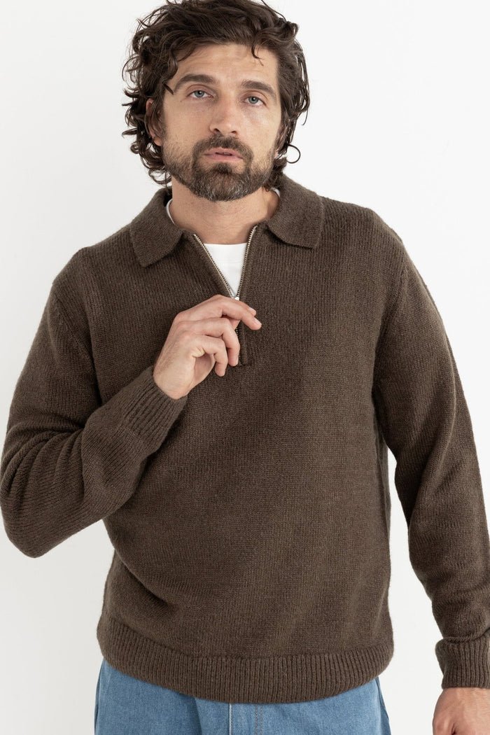 QUARTER ZIP KNIT - RhythmCD24M-KN11-DARK BROWN-S