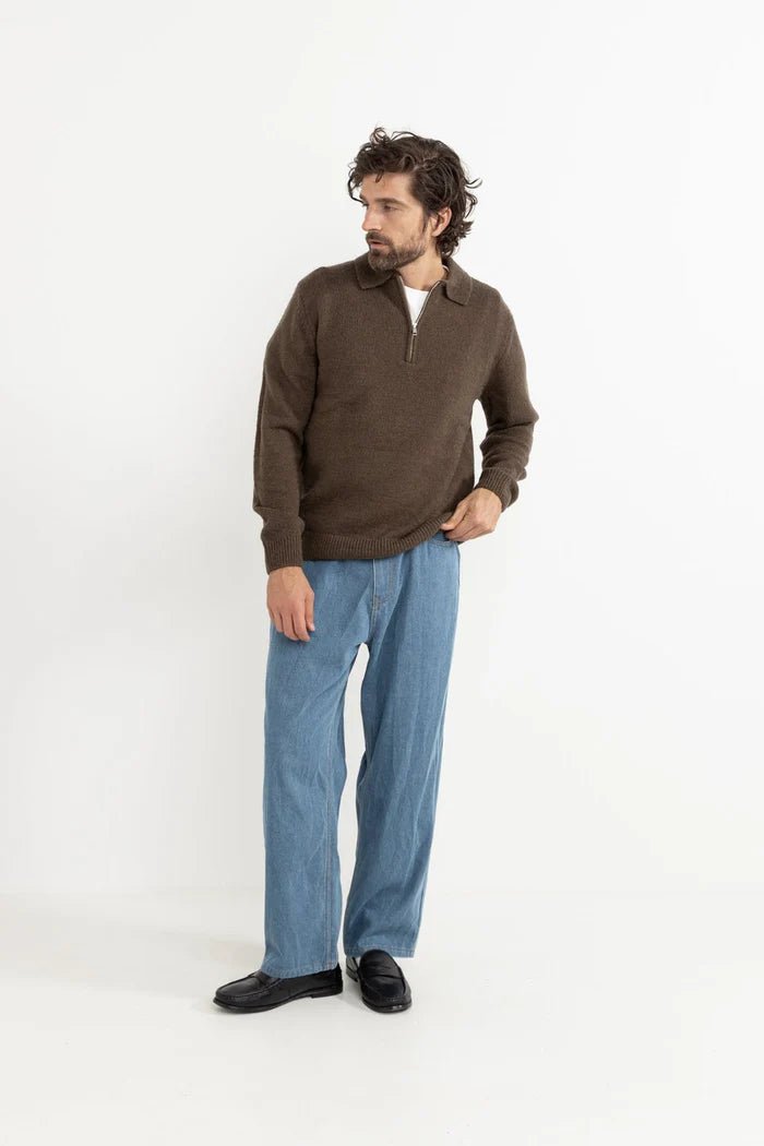 QUARTER ZIP KNIT - RhythmCD24M-KN11-DARK BROWN-S