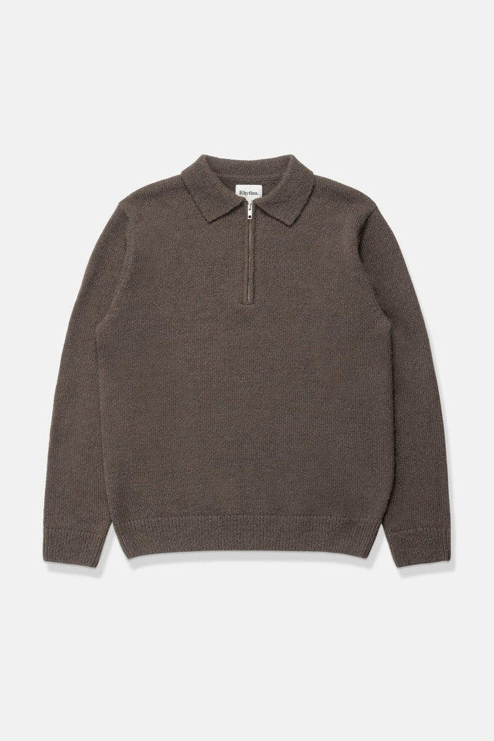 QUARTER ZIP KNIT - RhythmCD24M-KN11-DARK BROWN-S
