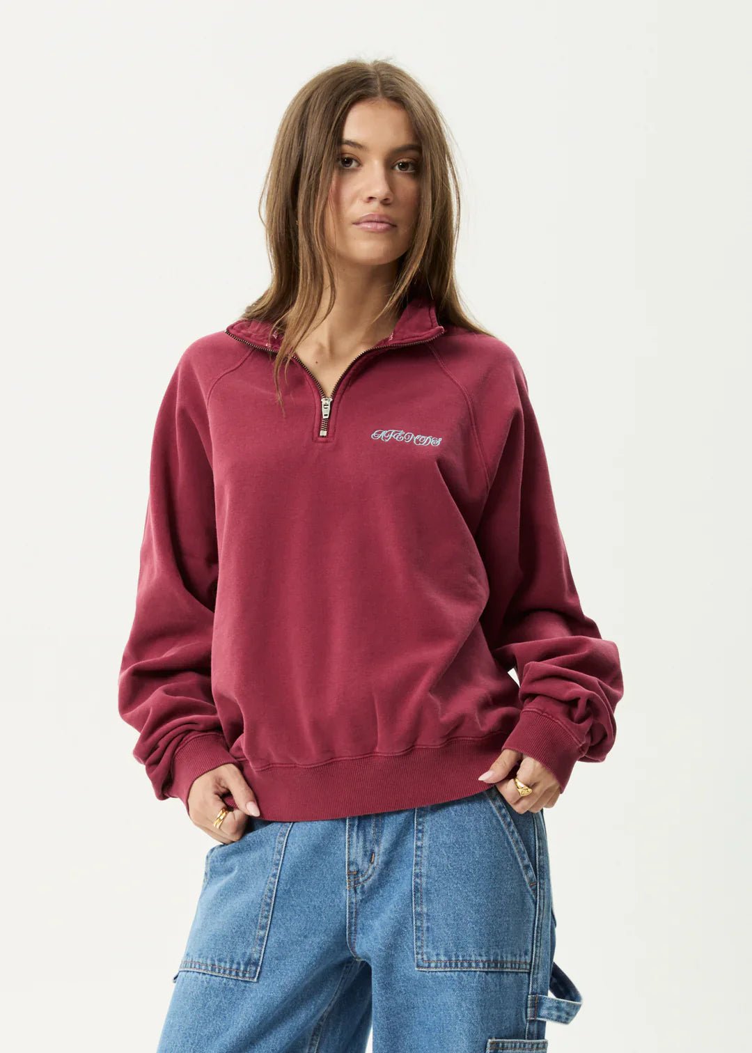 Quartz Zip Raglan Quarter Zip Crew - AfendsM252500 - WBG - Washed burgandy - S