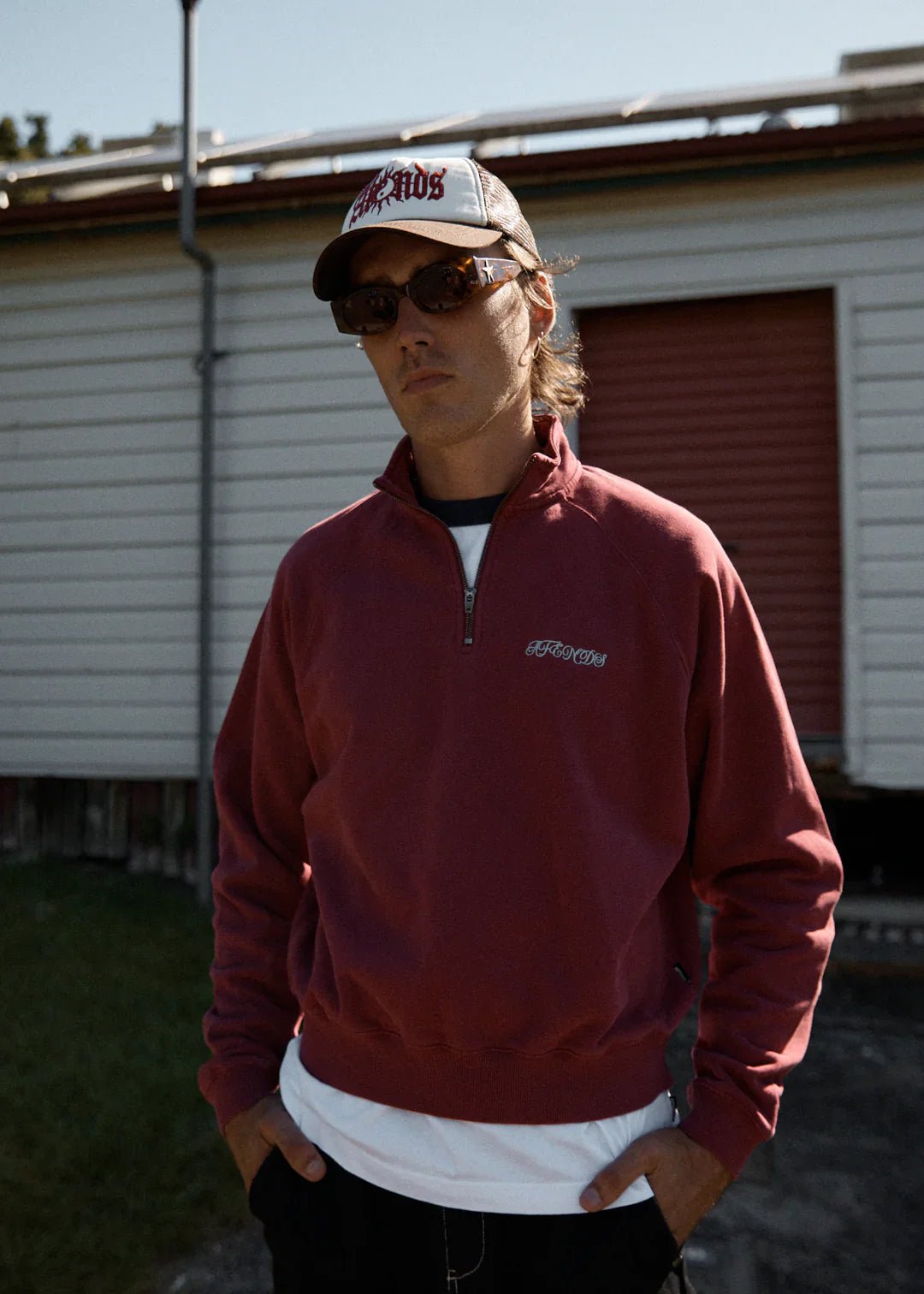 Quartz Zip Raglan Quarter Zip Crew - AfendsM252500 - WBG - Washed burgandy - S
