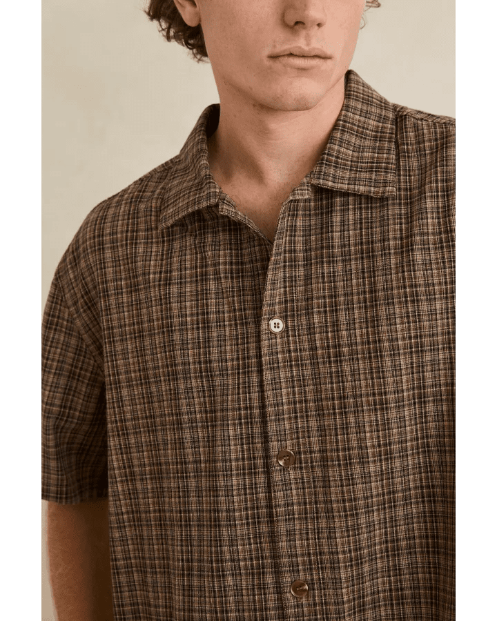 RELAXED BRADY CHECK SS SHIRT -Rhythm0726M-WT05-COFFEE-S