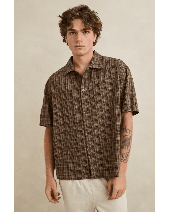 RELAXED BRADY CHECK SS SHIRT -Rhythm0726M-WT05-COFFEE-S