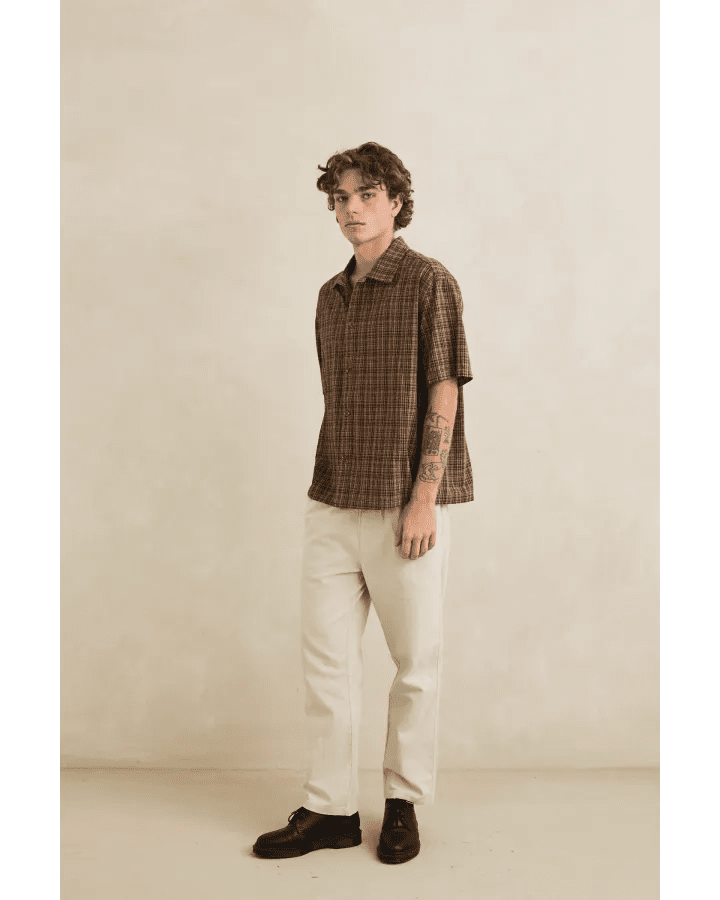 RELAXED BRADY CHECK SS SHIRT -Rhythm0726M-WT05-COFFEE-S