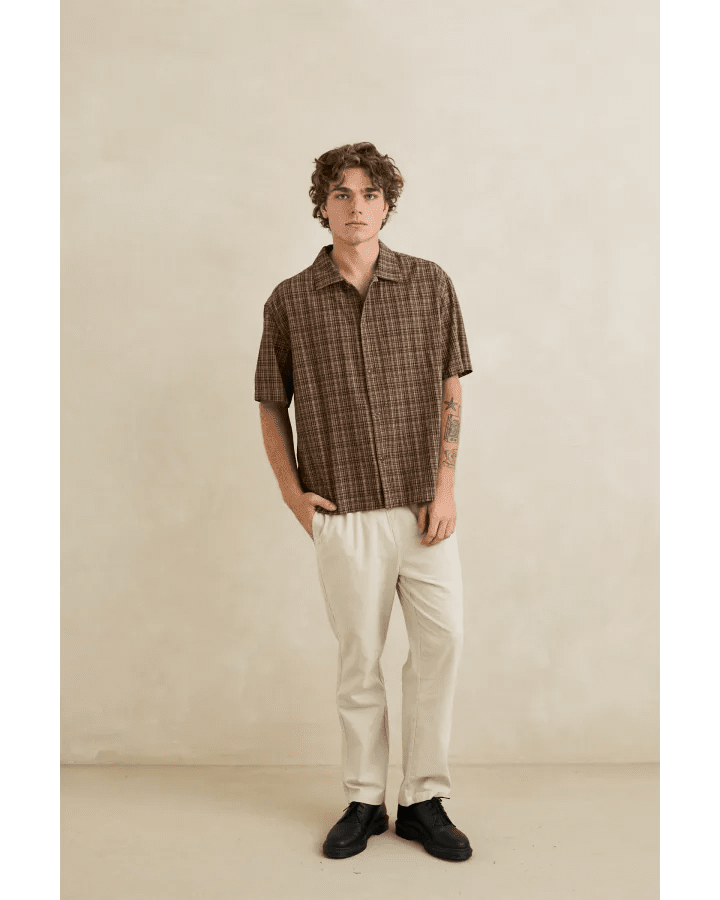 RELAXED BRADY CHECK SS SHIRT -Rhythm0726M-WT05-COFFEE-S
