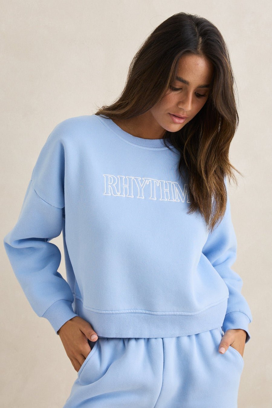 RHYTHM SLOUCHY CREW NECK FLEECE - Rhythm0126W-FL02-SKY-6