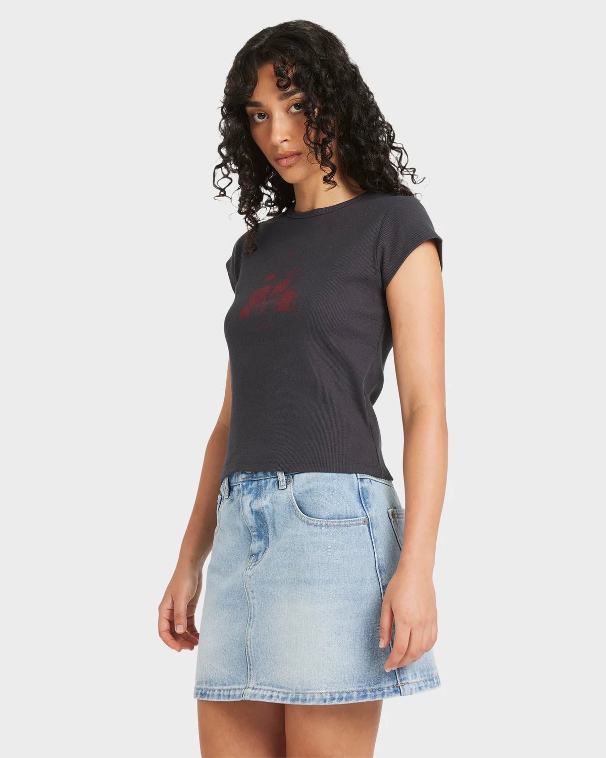 RIBBED SLIM TEE - RVCA23B352521-WASHED BLACK-XS/6